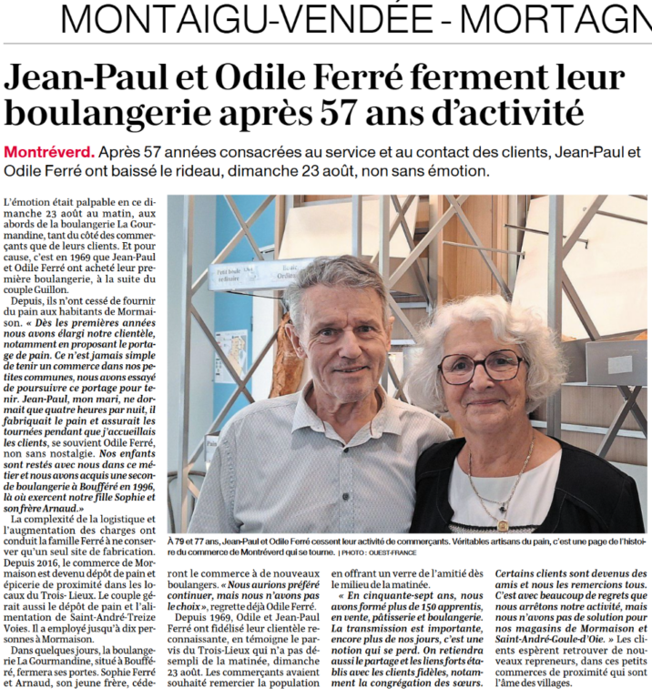 Jean-Paul et Odile Ferré dans Ouest-France du 25 aout 2026